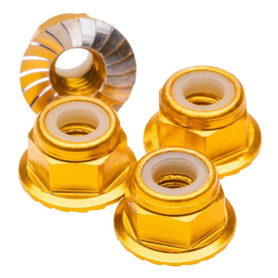 M4 Flanged & Serrated Aluminum Locknuts, Gold, 4pcs - Dirt Cheap RC SAVING YOU MONEY, ONE PART AT A TIME