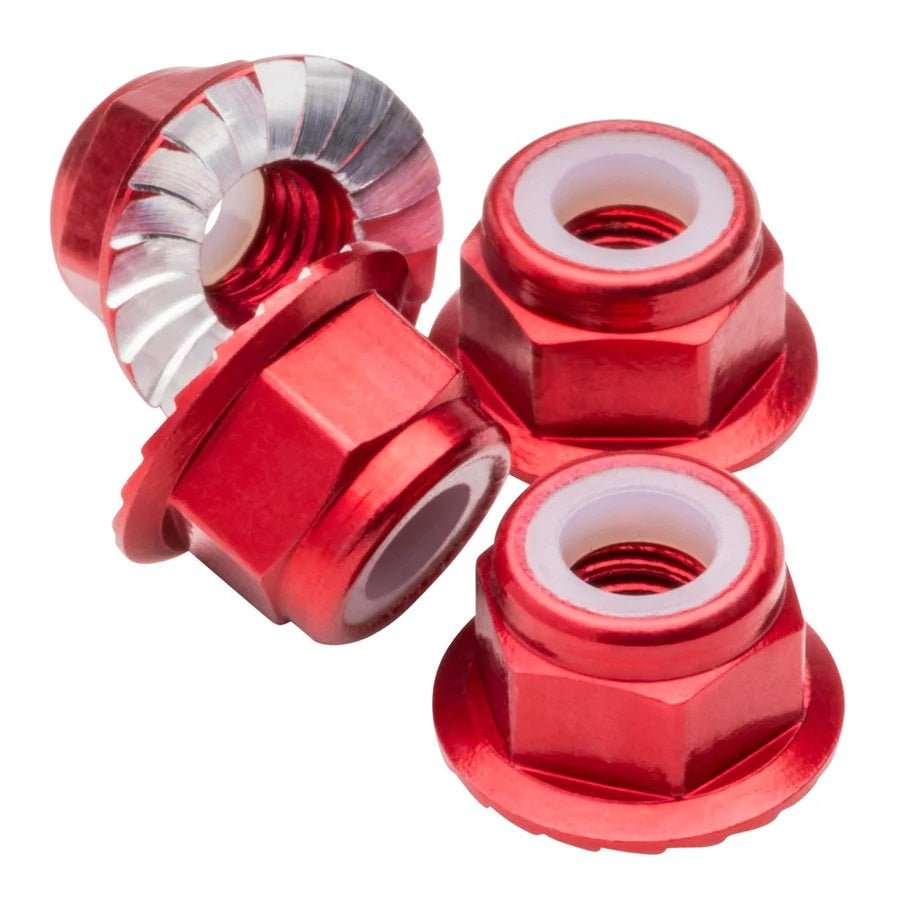 M4 Flanged & Serrated Aluminum Locknuts, Red, 4pcs - Dirt Cheap RC SAVING YOU MONEY, ONE PART AT A TIME