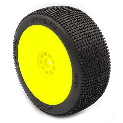 1/8 P1 Super Soft Long Wear Pre-Mounted Tires, Yellow EVO Wheels (2): Buggy - Dirt Cheap RC SAVING YOU MONEY, ONE PART AT A TIME