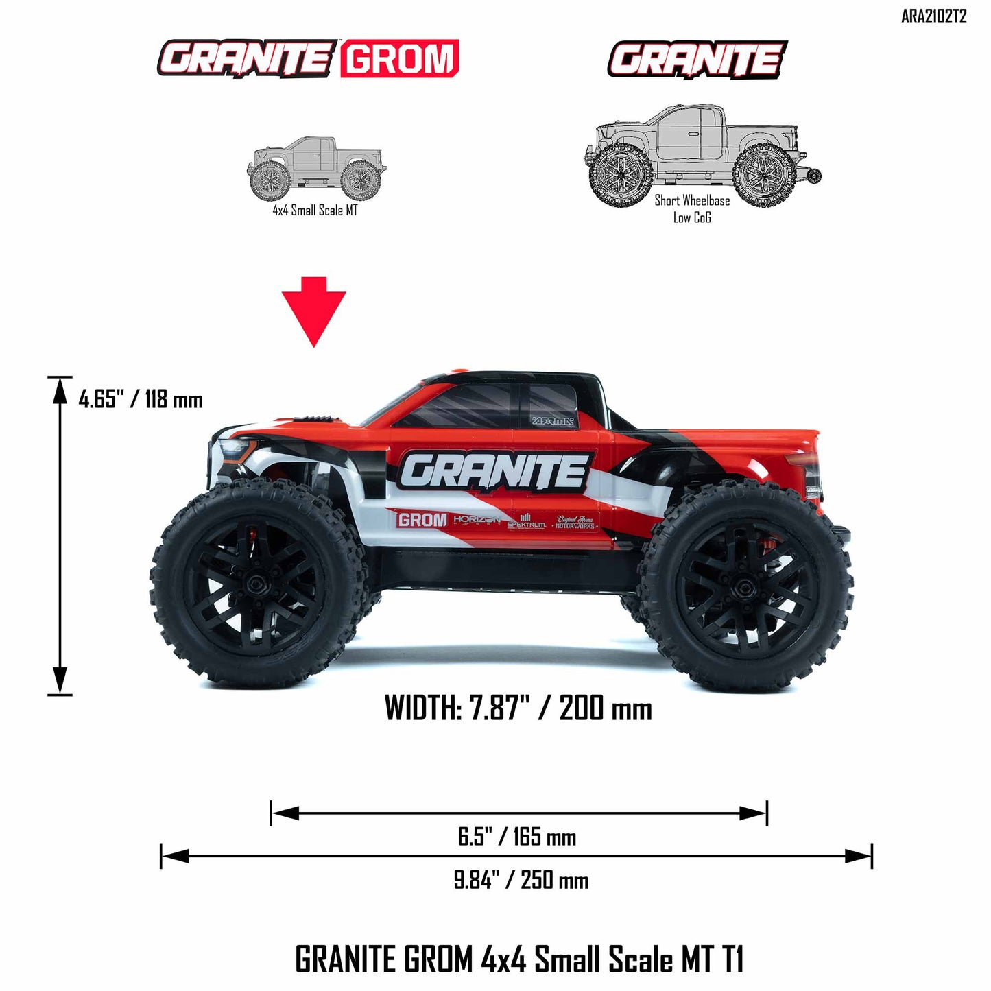 Arrma GRANITE GROM 4x4 SMART Small Scale MT Red