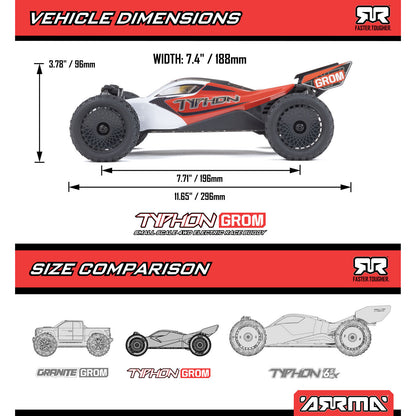 Arrma TYPHON GROM 4x4 SMART Small Scale Buggy Red/White