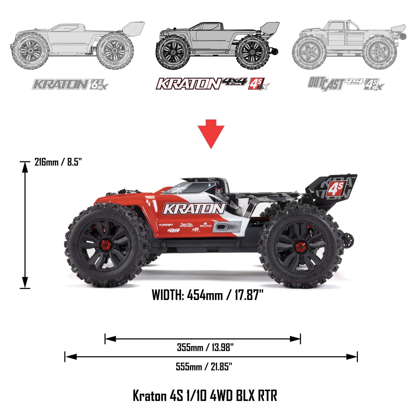 Arrma KRATON 4X4 4S BL 1/10TH 4WD SPEED MT (RED)