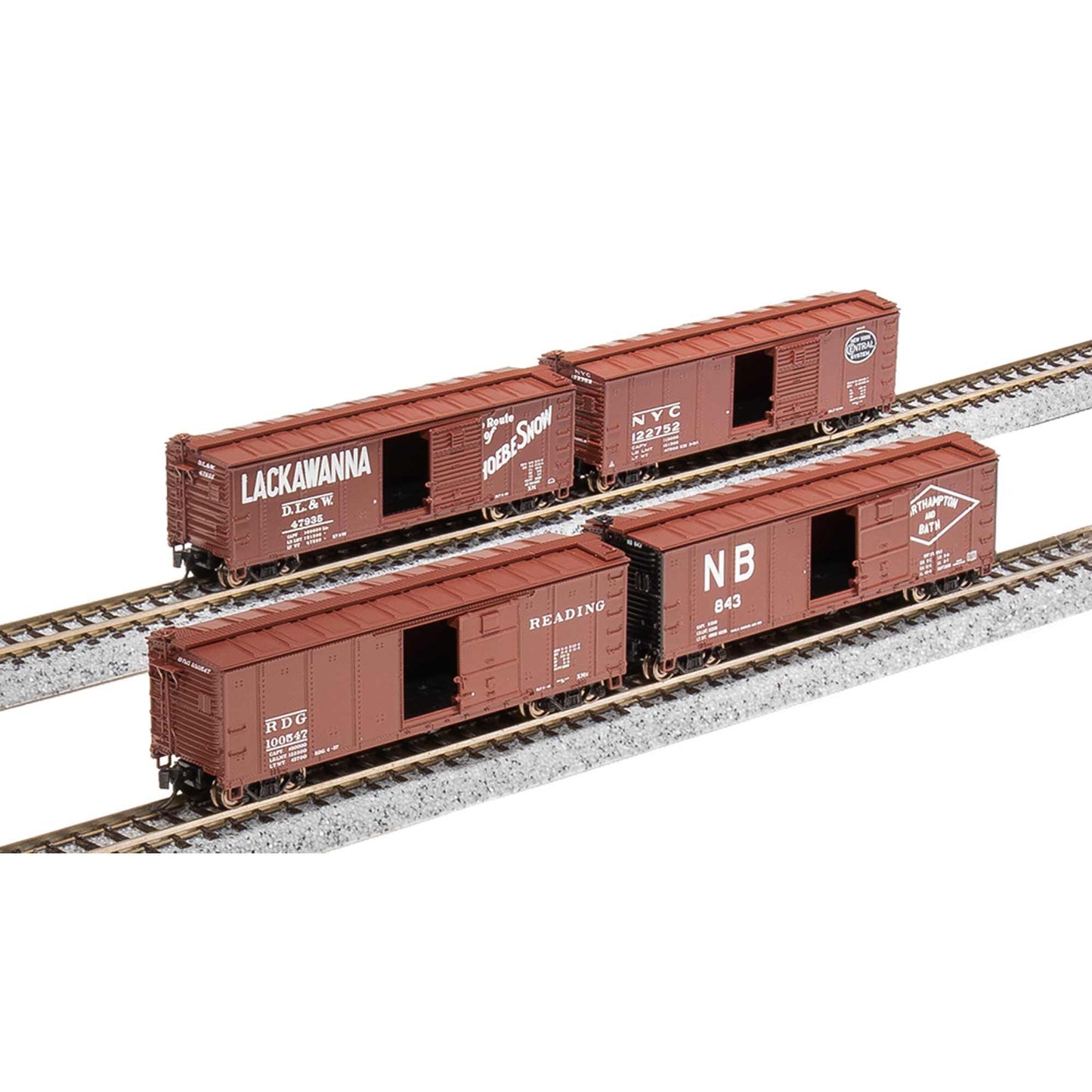 N 40' Steel Boxcar, Set D, NYC, RDG, DLW, NB (4)