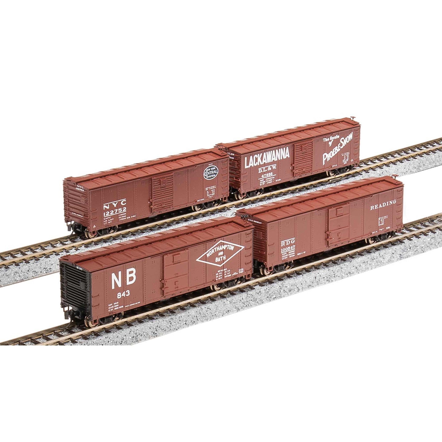 N 40' Steel Boxcar, Set D, NYC, RDG, DLW, NB (4)