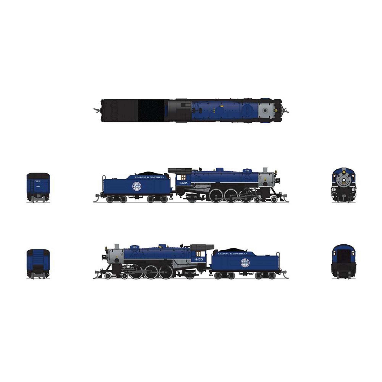 N Light Pacific 4-6-2 Steam Locomotive, RBMN #425 Dark Blue, with Paragon4