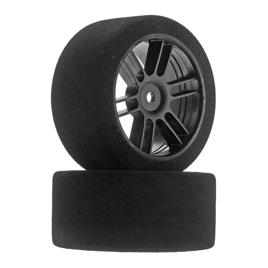 1/10 30mm Nitro Touring Foam Tires, Mounted, 38 Rear, Black Wheels (2)