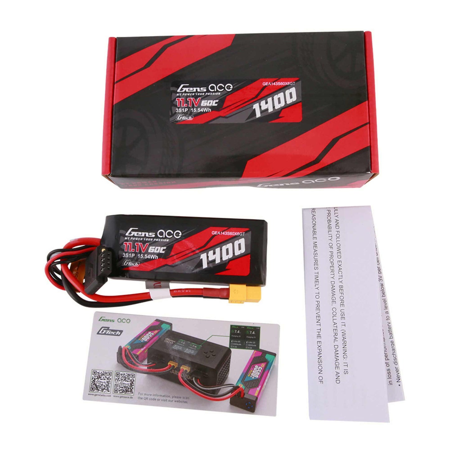 11.1V 1400mAh 3S 60C G-Tech Smart Lipo Battery: XT60