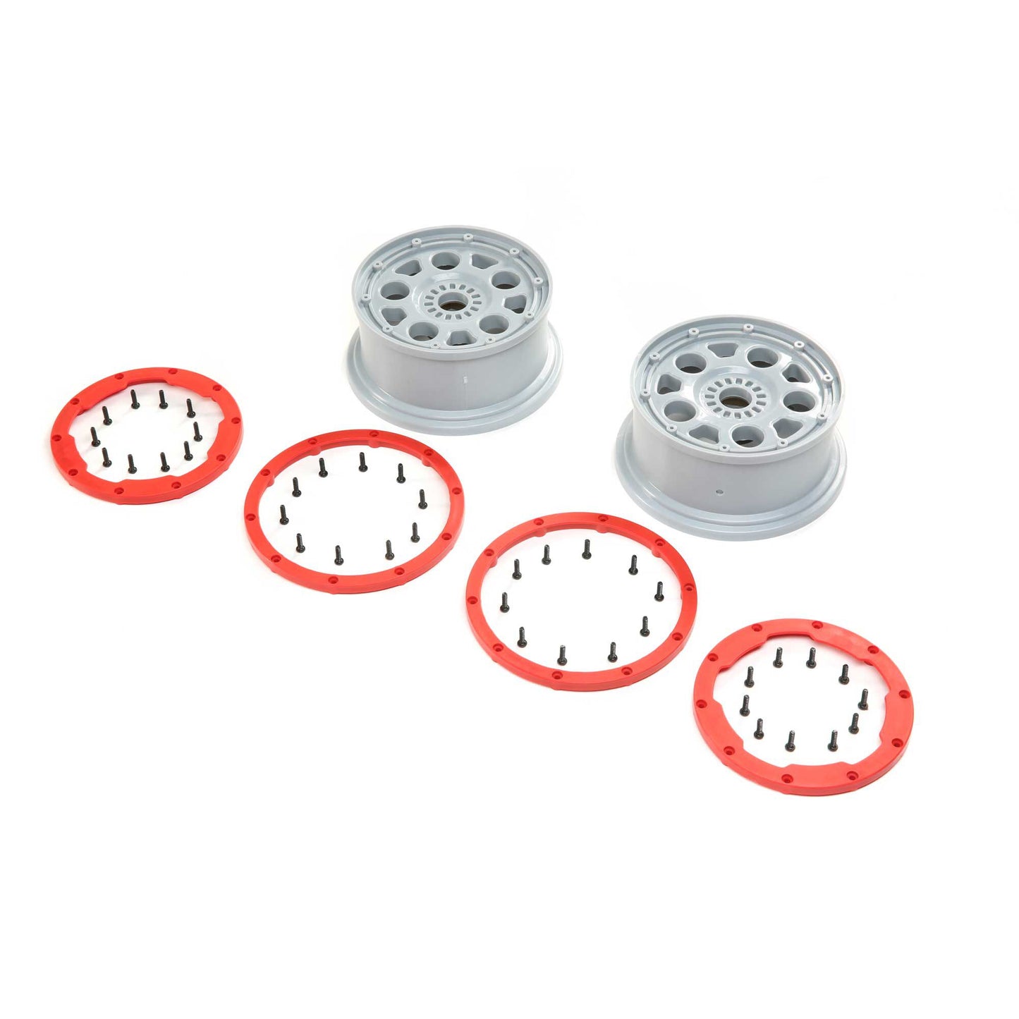 1/5 Front/Rear 4.75 Beadlock Wheels, 24mm Hex, Silver/Red (2): DBXL-E 2.0