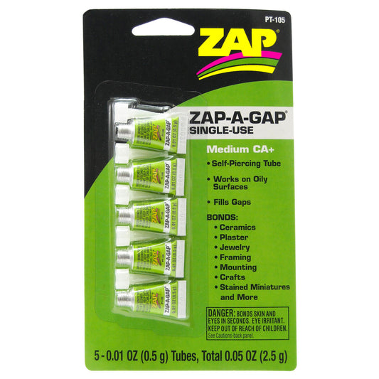 Zap-A-Gap Medium CA+ Single Use Tubes, 5 x 1/2 gram, Carded