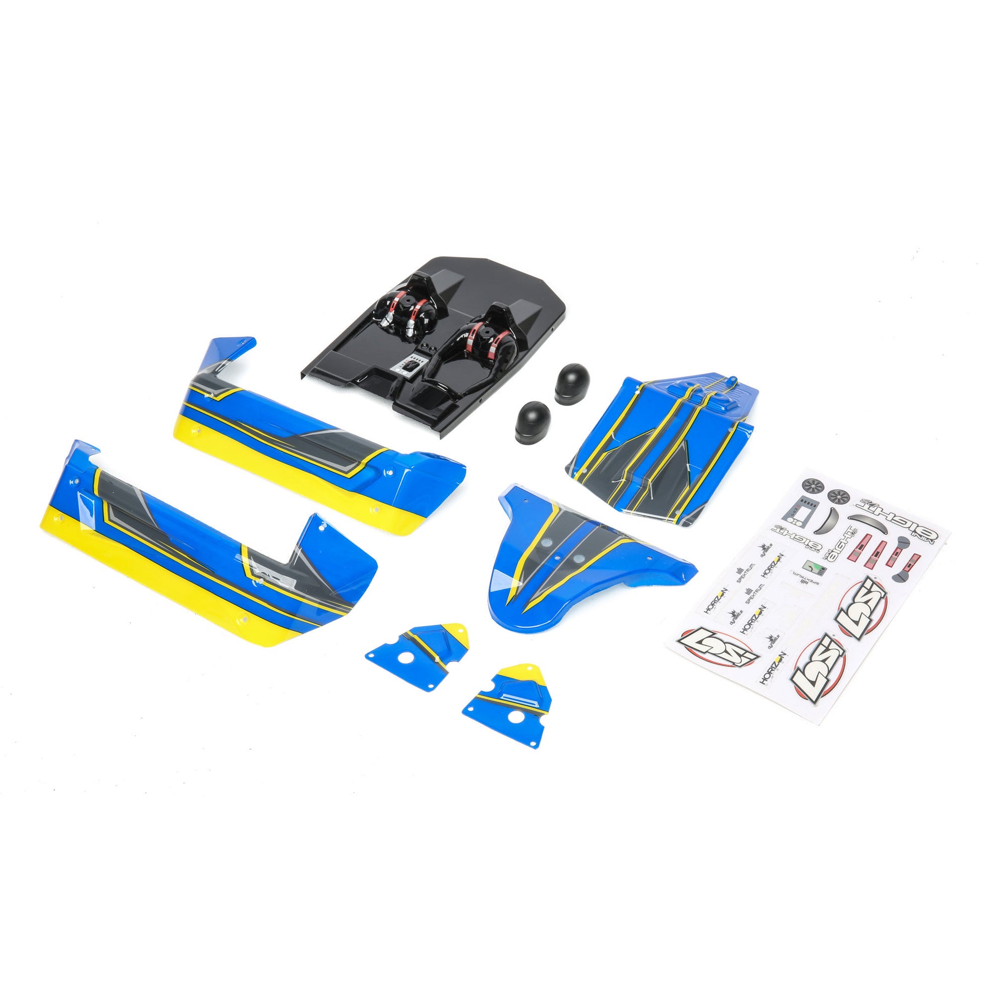 1/14 Painted Body Set, Blue/Yellow: Mini 8IGHT-DB - Dirt Cheap RC SAVING YOU MONEY, ONE PART AT A TIME