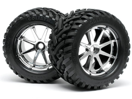 Mounted Goliath Tire 178X97mm On Blast Wheel Chrome - Savage - Dirt Cheap RC SAVING YOU MONEY, ONE PART AT A TIME