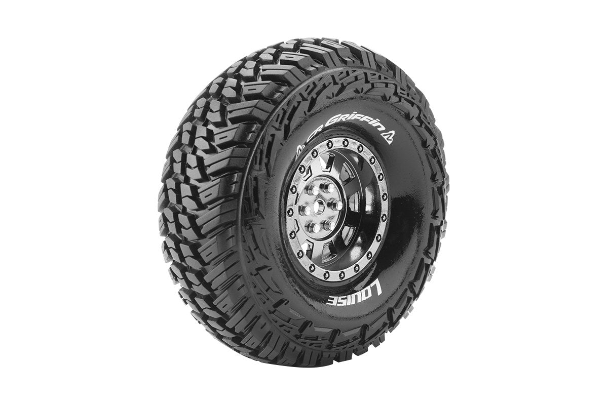 Louise R/C - CR-Griffin 1/10 1.9" Crawler Tires, 12mm Hex Mounted on Black Chrome Rim, Super Soft, Front/Rear (2)