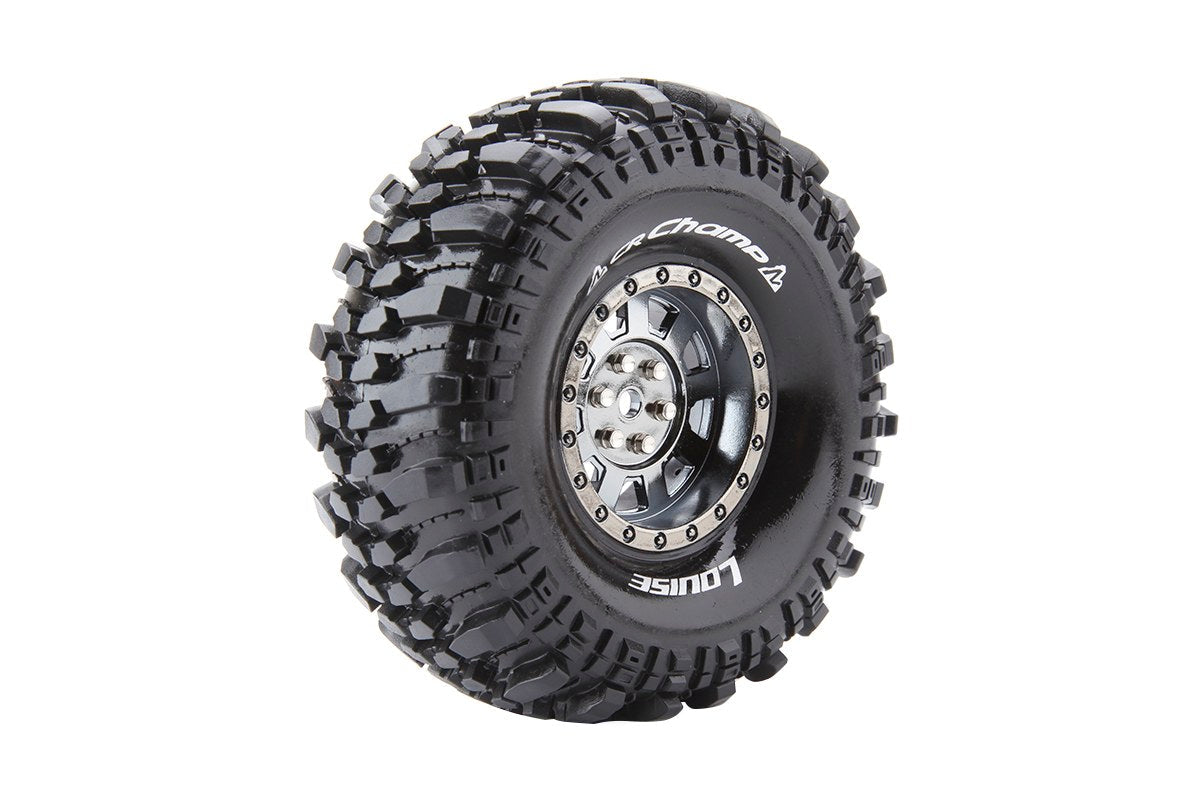 Louise R/C - CR-Champ 1/10 1.9" Crawler Tires, 12mm Hex, Super Soft, Mounted on Black Chrome Rim, Front/Rear (2)