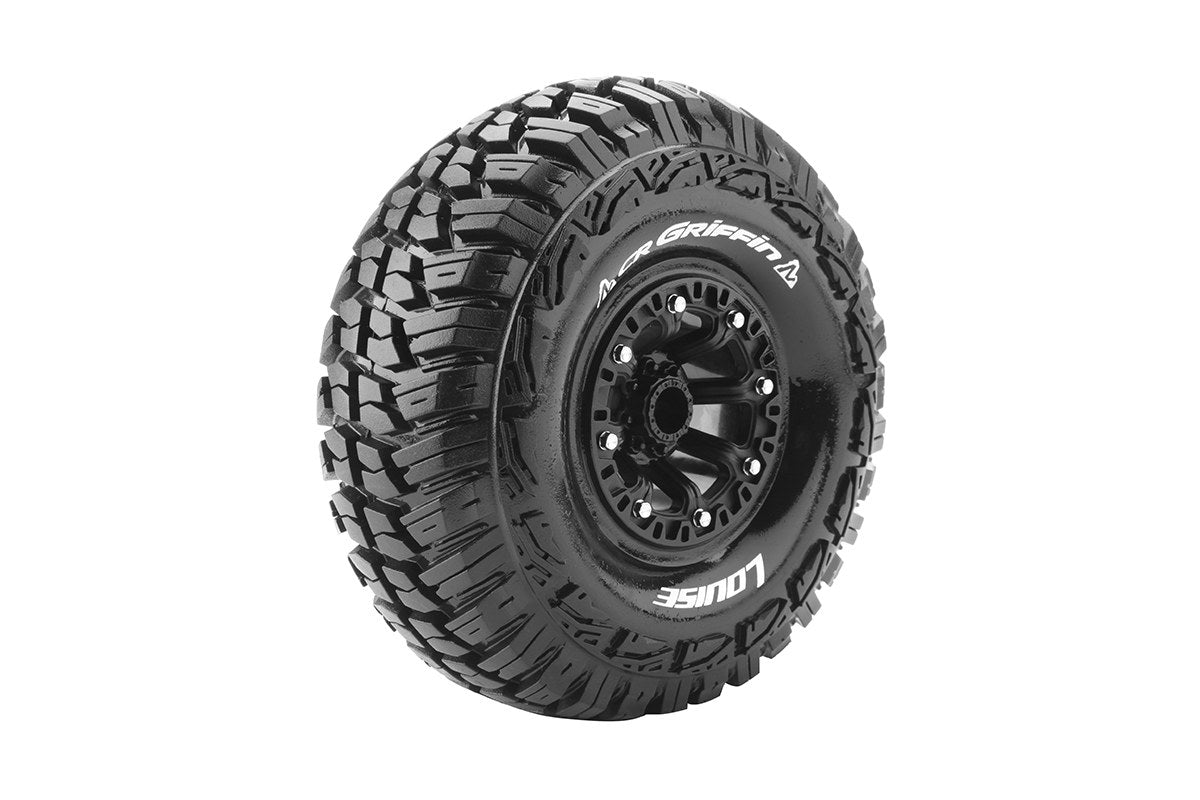 Louise R/C - CR-Griffin 1/10 2.2" Crawler Tires, 12mm Hex, Super Soft, Mounted on Black Rim, Front/Rear (2)