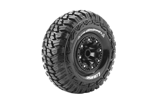 Louise R/C - CR-Griffin 1/10 2.2" Crawler Tires, 12mm Hex, Super Soft, Mounted on Black Rim, Front/Rear (2)