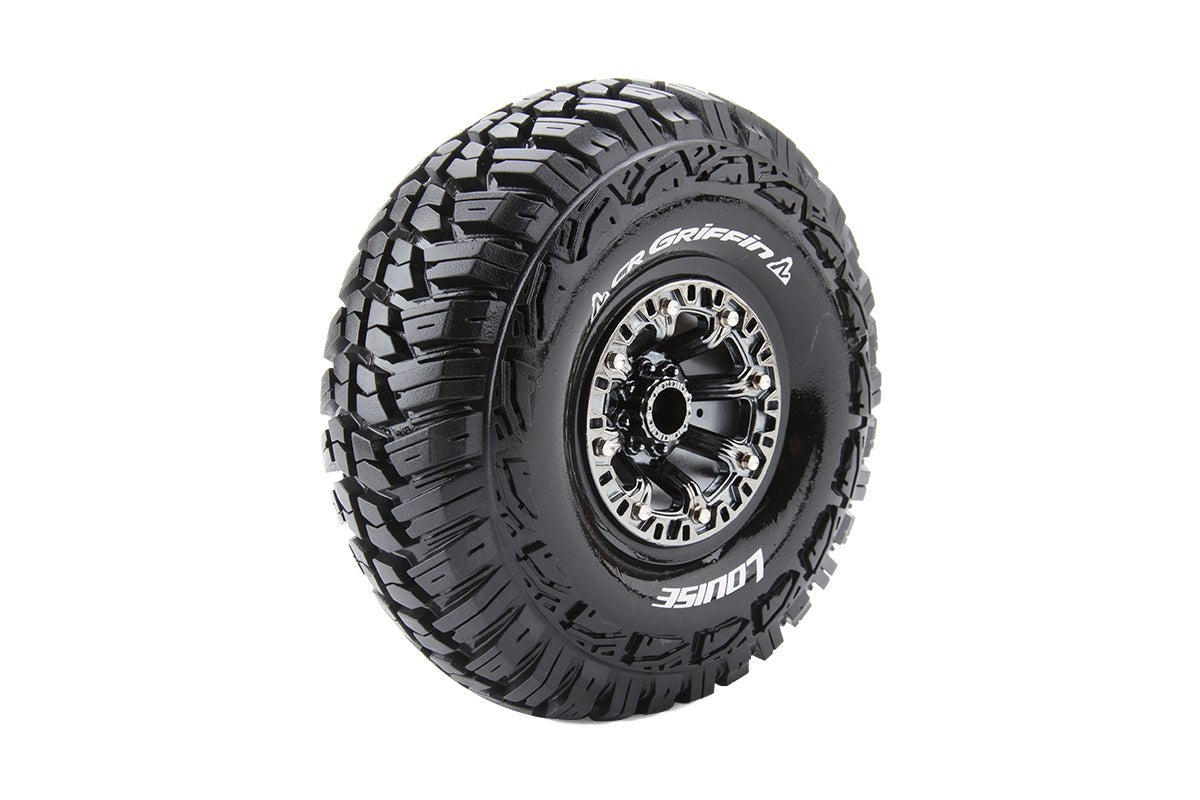 Louise R/C - CR-Griffin 1/10 2.2" Crawler Tires, 12mm Hex on Black Chrome Rim, Super Soft, Front/Rear (2)