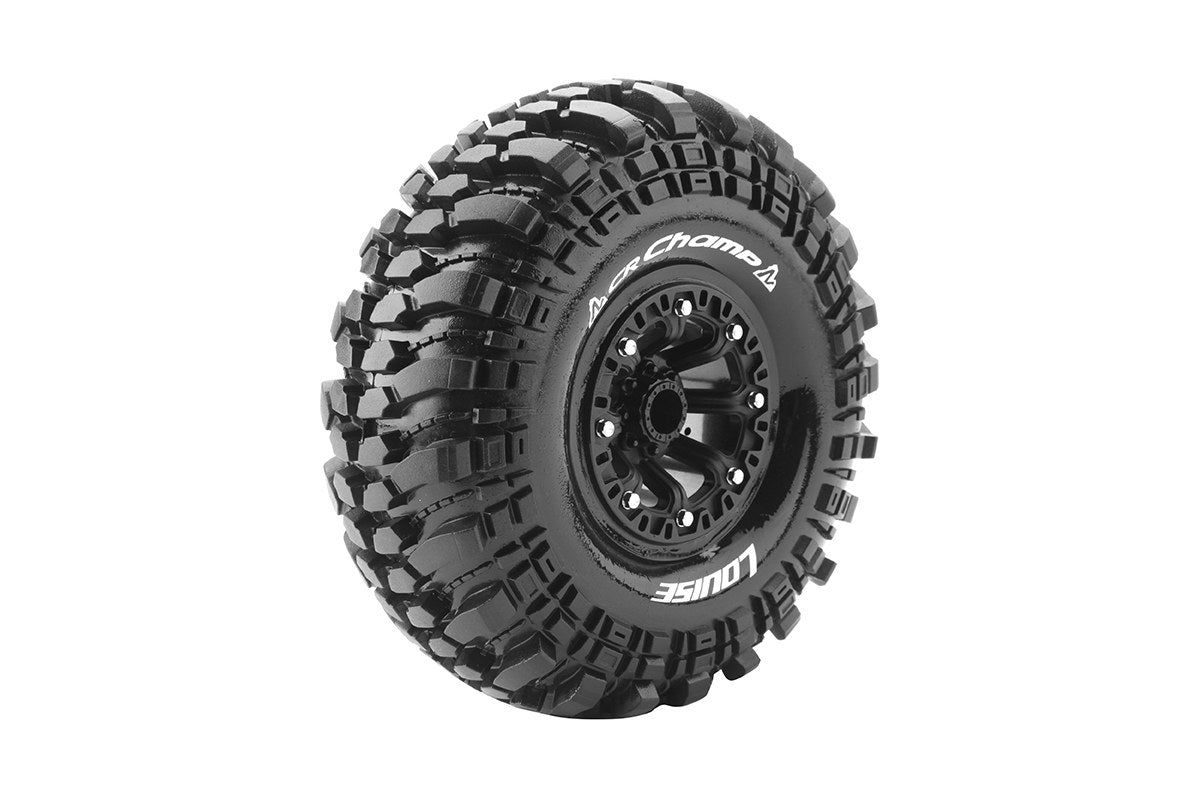 Louise R/C - CR-Champ 1/10 2.2" Crawler Tires, 12mm Hex, Super Soft, Mounted on Black Rim, Front/Rear (2)