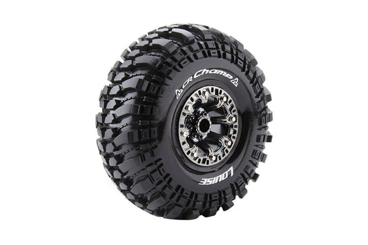 Louise R/C - CR-Champ 1/10 2.2" Crawler Tires, 12mm Hex, Super Soft, Mounted on Black Chrome Rim, Front/Rear (2)