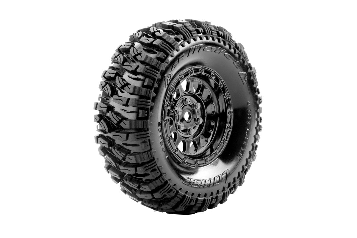 Louise R/C - CR-Mallet 1/10 1.9" Crawler Class 1 Tires, 12mm Hex on Black Chrome Rim, Super Soft, Front/Rear  (2)