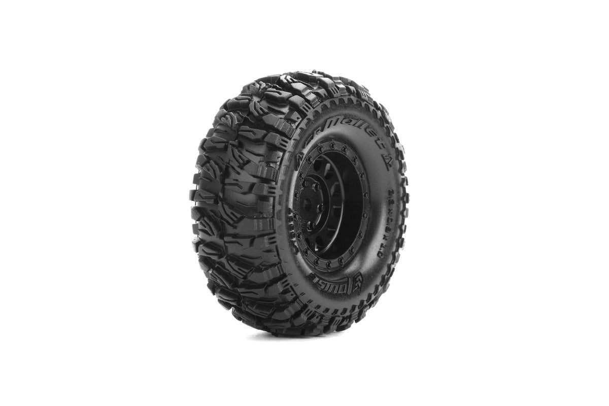 Louise R/C - CR-Mallet 1/18, 1/24 1.0" Crawler Tires, 7mm Hex, Super Soft, Mounted on Black Rim, Front/Rear (2)