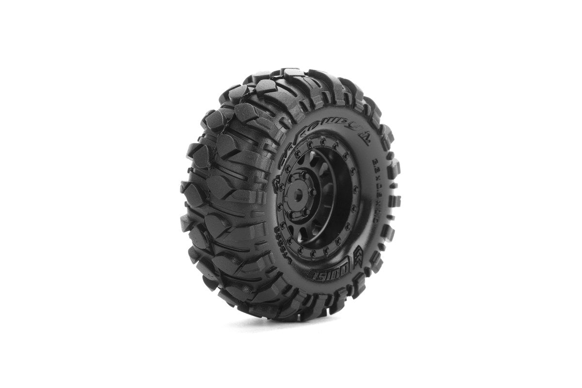 Louise R/C - CR-Rowdy 1/18, 1/24 1.0" Crawler Tires, 7mm Hex, Super Soft, Mounted on Black Rim, Front/Rear (2)